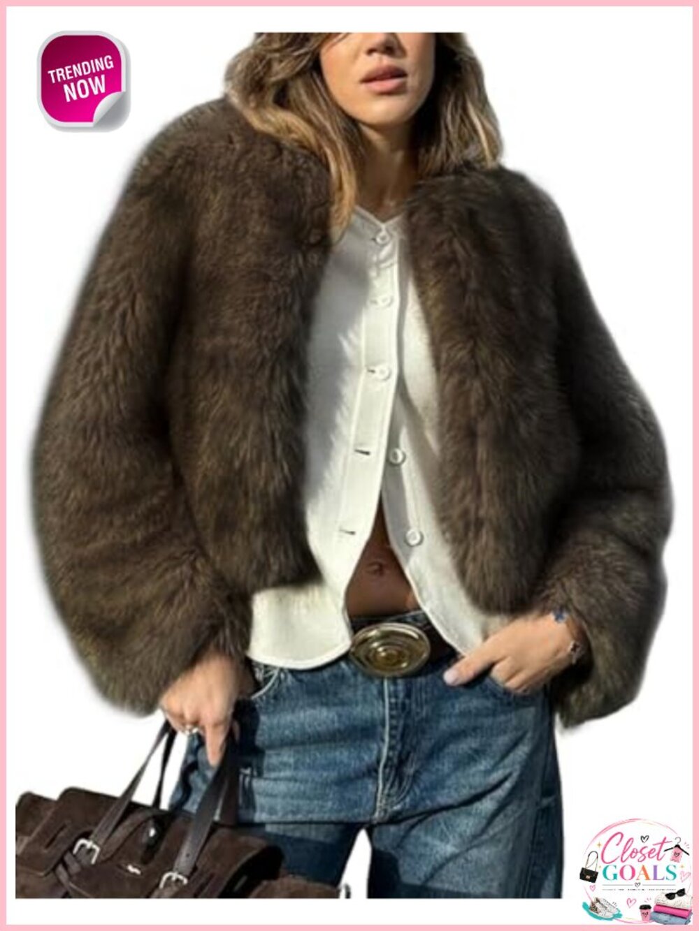 Faux Fur Coat Cropped Fluffy Winter Warm Fuzzy Jacket Open Front